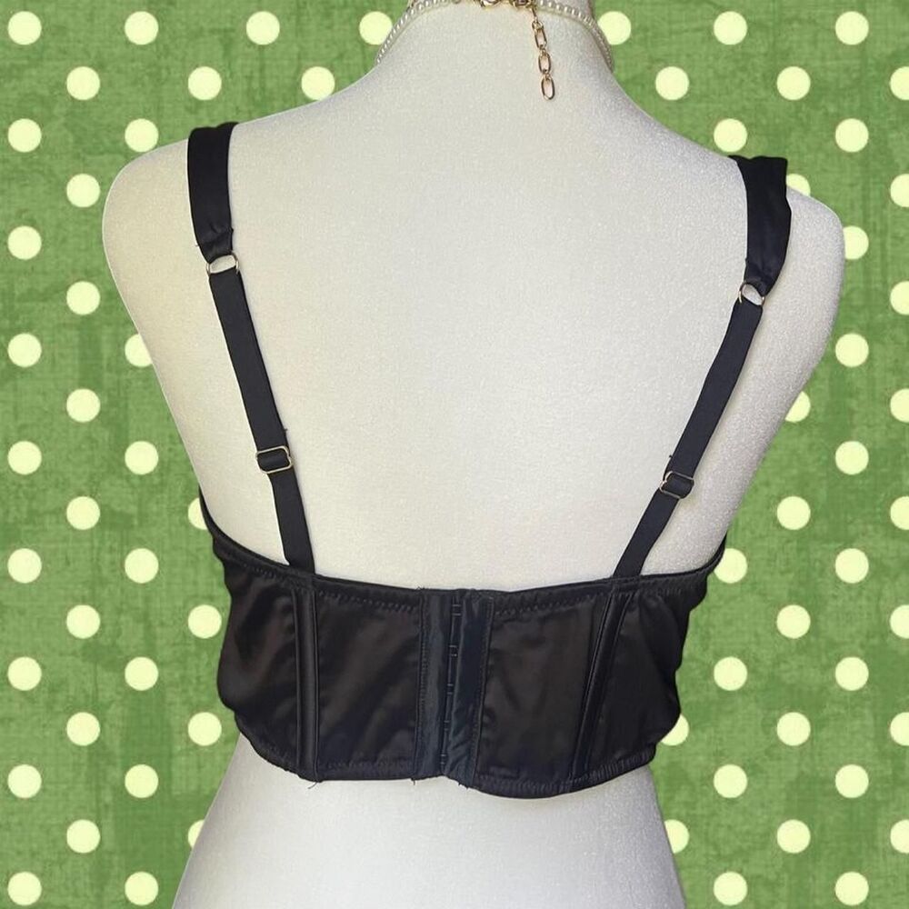 Auden Black Satin Cropped Corset Top - Picture 3 of 6